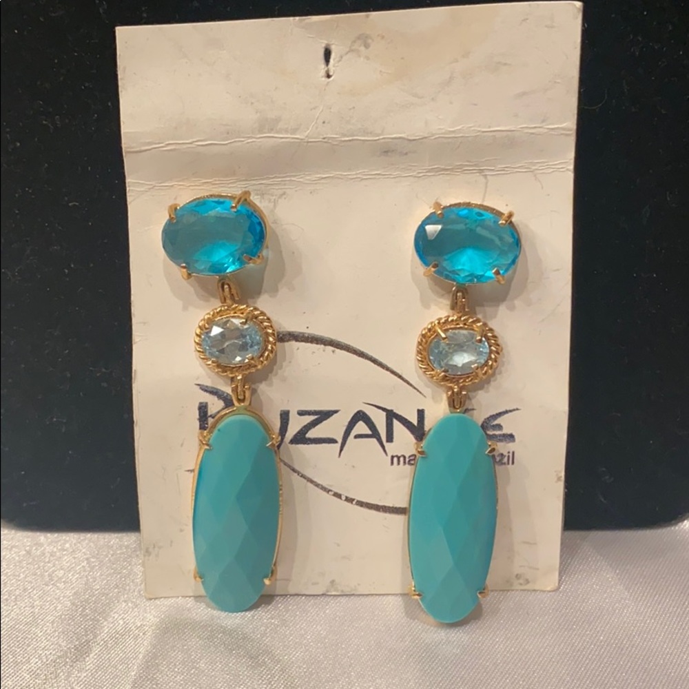 Crystal topaz and gemstone earrings 2” drop